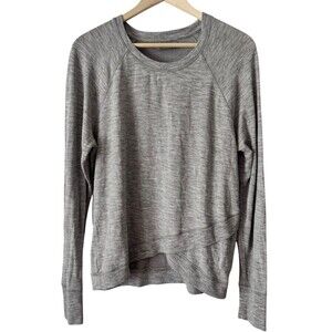 ATHLETA Criss Cross Sweatshirt Large L Black Nirvana Fabric Tulip Hem Pullover